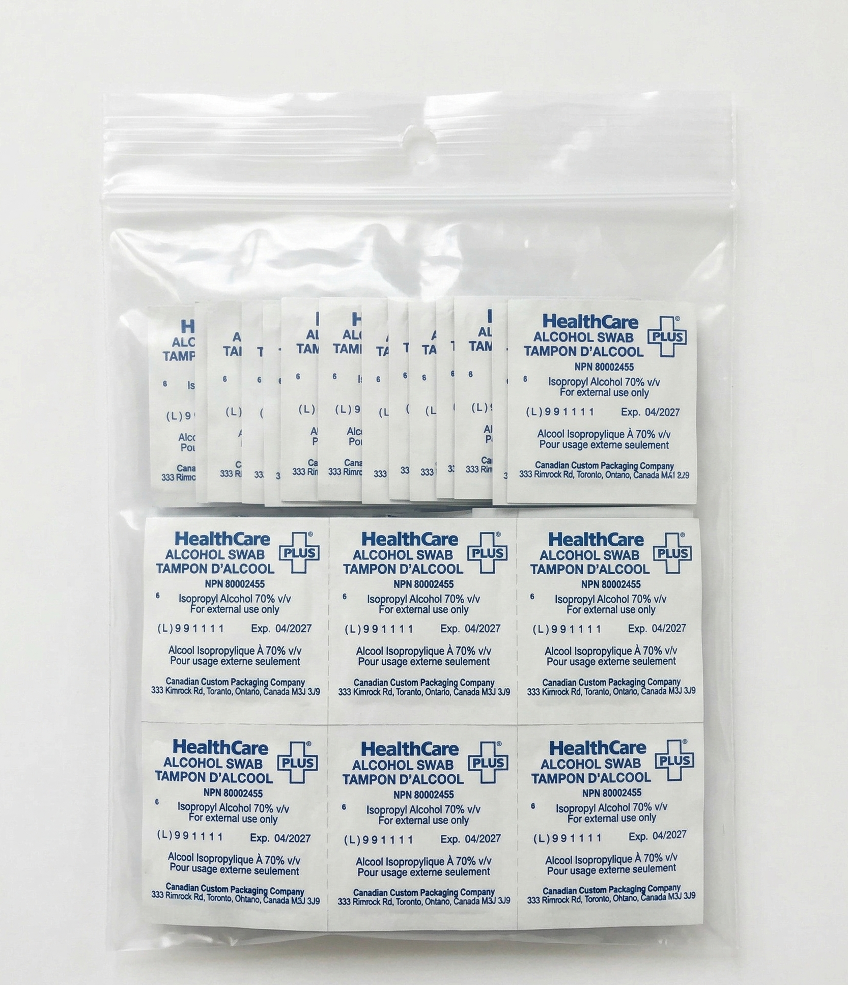20 PACKS ALCOHOL SWAB HealthCare Plus 70 percent Isopropyl Alcohol prep pads - Pioneer Peptide